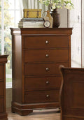 Transitional Style Wooden Chest With 5 Drawers, Cherry Brown