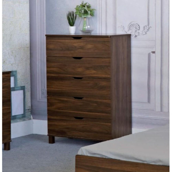 Wooden Chest With 5 Drawers, Dark Walnut Brown