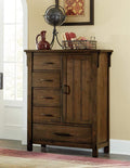 Wooden Chest with One Cabinet And 5 Drawers, Oak Brown