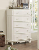 Wooden Five Drawer Chest With Knob Handles, White