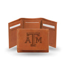 STR Tri-Fold (Pecan Cowhide) Card Wallet Texas A&M Embossed Leather Trifold RICO