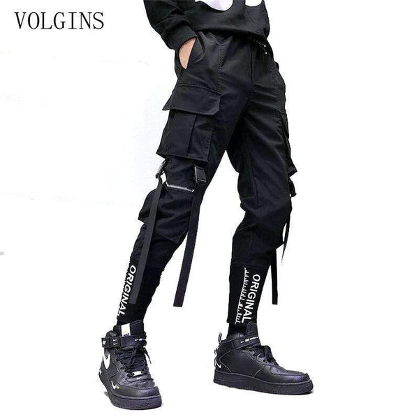 Streetwear Ribbons Pockets Harem Pants Men Spring Summer Casual Sweatpants Hip Hop Joggers Slim Fit Black Men Pencil Pants JadeMoghul Inc. 