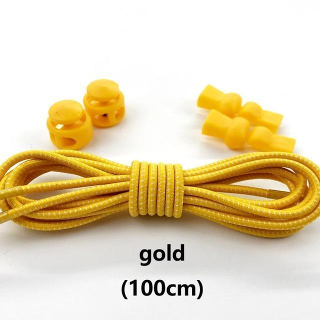 Stretching Lock lace 23 colors a pair Of Locking Shoe Laces Elastic Sneaker Shoelaces Shoestrings Running/Jogging/Triathlon-gold-JadeMoghul Inc.