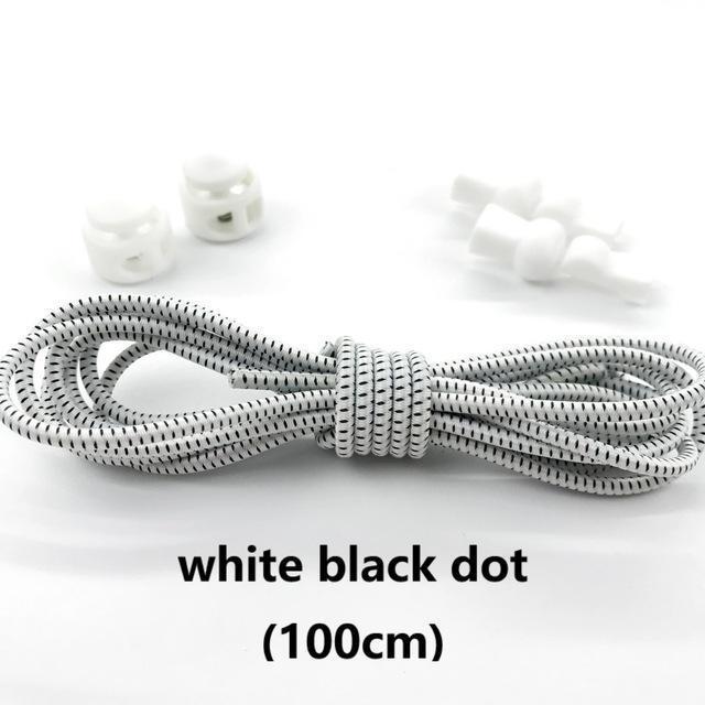Stretching Lock lace 23 colors a pair Of Locking Shoe Laces Elastic Sneaker Shoelaces Shoestrings Running/Jogging/Triathlon-white black dot-JadeMoghul Inc.