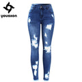 Stretchy Blue Ripped Skinny Jeans-blue-S-JadeMoghul Inc.