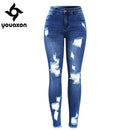 Stretchy Blue Ripped Skinny Jeans-blue-S-JadeMoghul Inc.