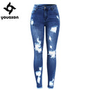 Stretchy Blue Ripped Skinny Jeans-blue-S-JadeMoghul Inc.