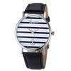 Striped Anchor Analog Leather Watch-Silver Black-JadeMoghul Inc.