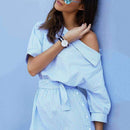 Striped One Shoulder Summer Cotton Dress AExp