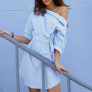 Striped One Shoulder Summer Cotton Dress AExp