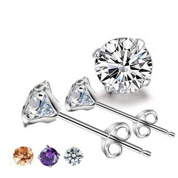 Stud Earrings For Women 4-8mm S925 Sterling Silver Fine Jewelry Classic Simple Cubic Zirconia Bridal Wedding Bijoux Aretes JadeMoghul Inc. 