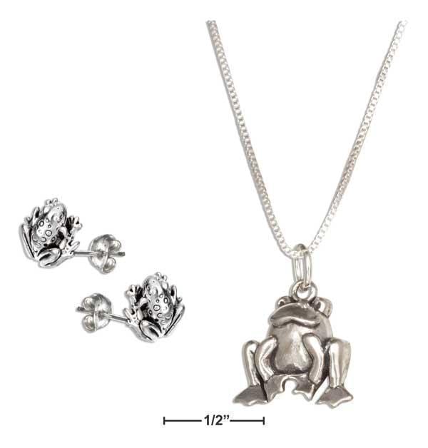 Stud Sets Sterling Silver Studs:  18" Frog Pendant Necklace With Frog Earrings Set JadeMoghul Inc.