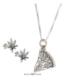 Stud Sets Sterling Silver Studs:  18" Slice Of Pizza Pendant Necklace With Pot Leaf Earrings Set JadeMoghul Inc.