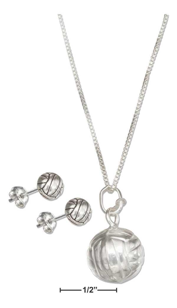Stud Sets Sterling Silver Studs:  18" Volleyball Pendant Necklace With Volleyball Earrings Set JadeMoghul Inc.