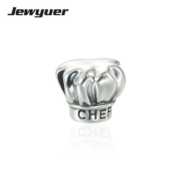 Summer collection Silver Chef Hat charms 925 Sterling Silver fine jewelry Fit bead Charm Bracelet DIY for women BE244