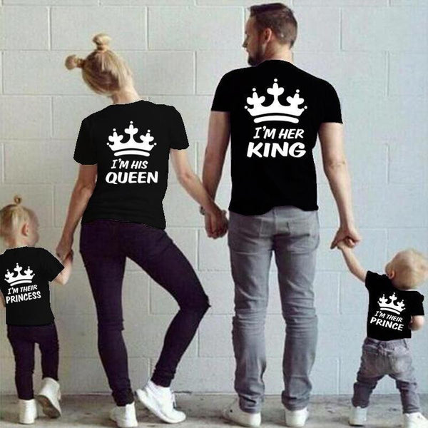 Summer Family Matching Outfits Matching Father Mother Daughter Son Clothes Cotton Short Sleeve T-shirt King Queen Family Look-black shirt 1-QUEEN mom S-JadeMoghul Inc.