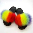 Summer Fluffy Raccoon Fur Slippers Shoes Women Real Fox Fur Flip Flop Flat Furry Fur Slides Outdoor Sandals Woman Amazing Shoes AExp