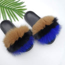 Summer Fluffy Raccoon Fur Slippers Shoes Women Real Fox Fur Flip Flop Flat Furry Fur Slides Outdoor Sandals Woman Amazing Shoes AExp