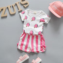 Summer  Girls 100% Cotton Ice Cream Printed T-shirt And Shorts Set