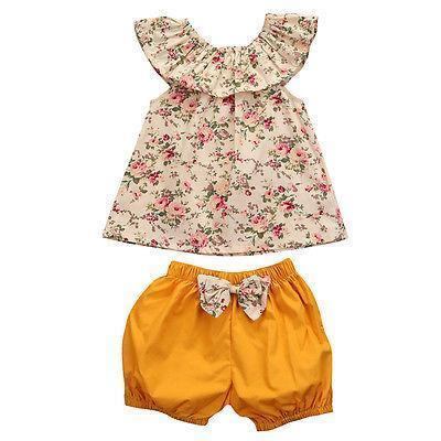 Summer Newborn Baby Girl Clothes Floral Tank Top +bow-knot Shorts 2PCS Outfits Bebek Giyim Toddler Kids Clothing Set-4-6 months-JadeMoghul Inc.