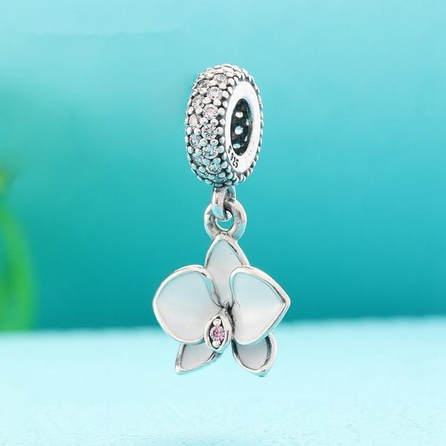 Summer Orchid Palm Tree Tropical Starfish Dangle charms 925 sterling silver enamel parrot fit bracelet necklace pendant DIY