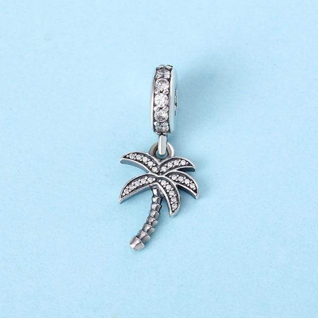 Summer Orchid Palm Tree Tropical Starfish Dangle charms 925 sterling silver enamel parrot fit bracelet necklace pendant DIY