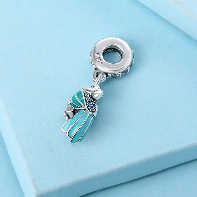 Summer Orchid Palm Tree Tropical Starfish Dangle charms 925 sterling silver enamel parrot fit bracelet necklace pendant DIY