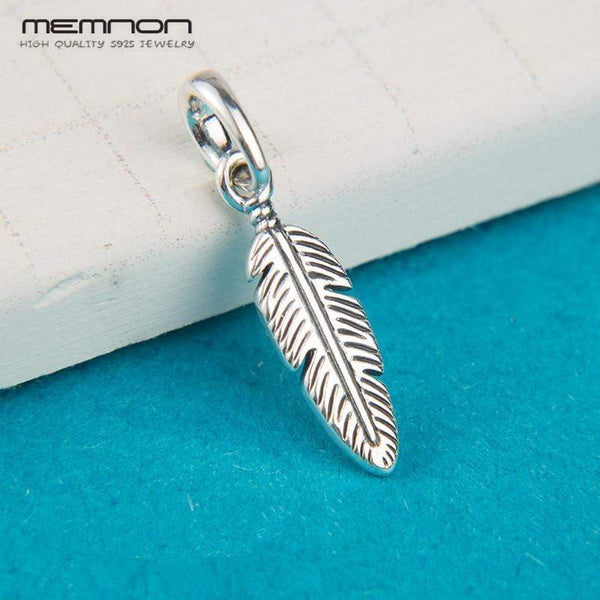 Summer Spiritual Feather Dangle Charms 925 sterling Silver pendant bead fit Bracelet Necklace DIY for women Memnon Jewelry DA282