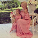 Summer Style Family Chiffon Dress Boat Neck Mother Daughter Long Dress Mom and Daughter Dresses Clothes Family Clothing Outfits