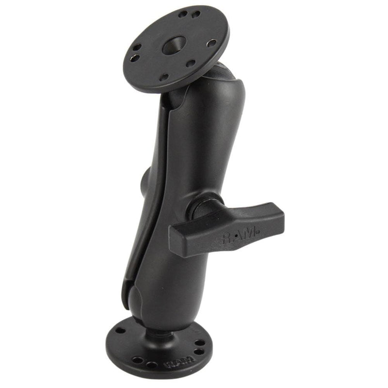Surface Mount RAM Mount 1.5" Ball Double Socket Arm w/2 2.5" Round Bases - AMPs Pattern [RAM-101U] RAM Mounting Systems