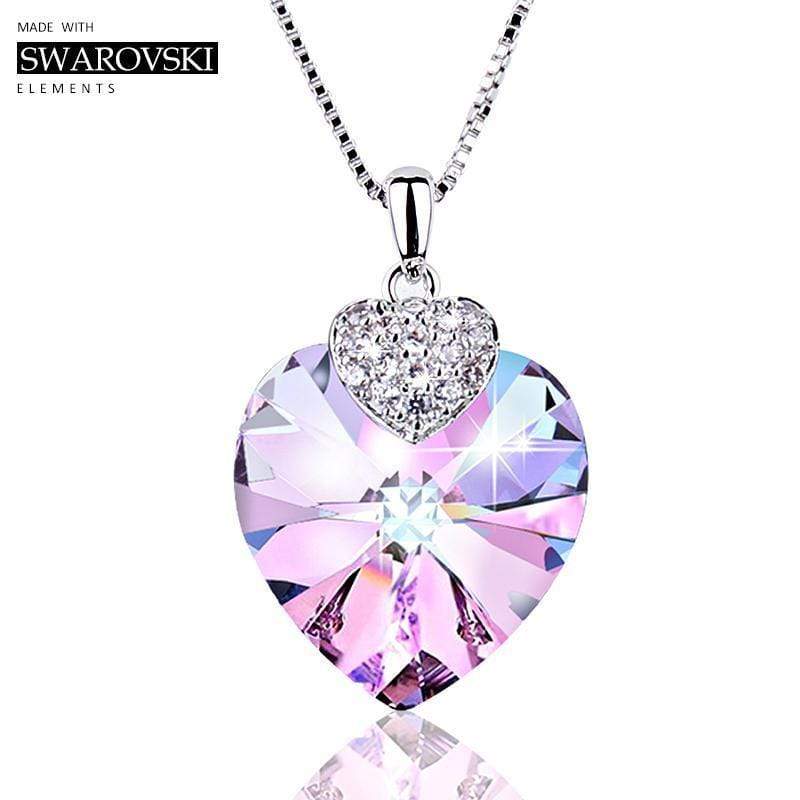 Swarovski Necklace for Women Heart Shape Amethyst Crystal Pendant Necklace Fine Jewelry Choker Necklace Gift for Lady Collares