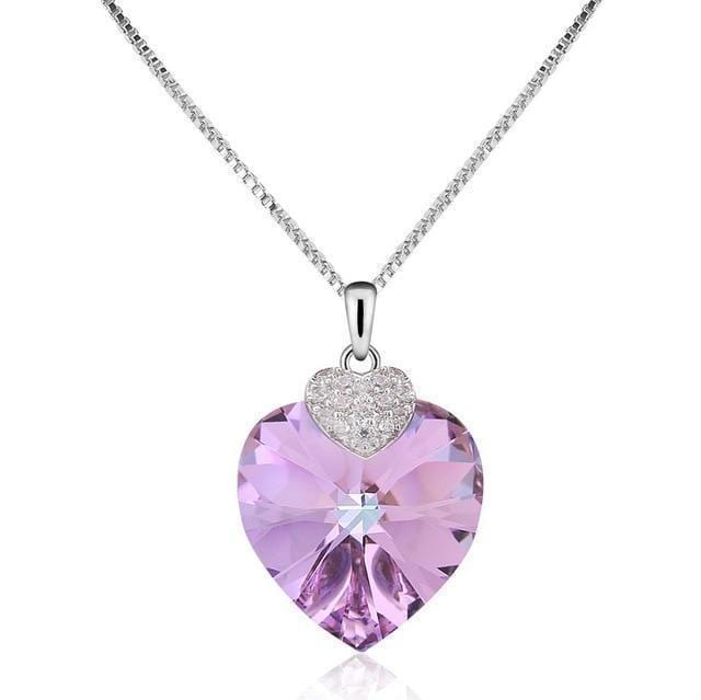 Swarovski Necklace for Women Heart Shape Amethyst Crystal Pendant Necklace Fine Jewelry Choker Necklace Gift for Lady Collares
