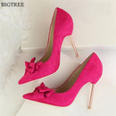 Sweet Bowtie Shallow OL Office Shoes 2018 New Arrival Autumn Women's Fashion Solid Flock Pointed Toe High Heels Shoes for Women