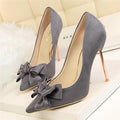 Sweet Bowtie Shallow OL Office Shoes 2018 New Arrival Autumn Women's Fashion Solid Flock Pointed Toe High Heels Shoes for Women