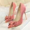 Sweet Bowtie Shallow OL Office Shoes 2018 New Arrival Autumn Women's Fashion Solid Flock Pointed Toe High Heels Shoes for Women JadeMoghul Inc. 