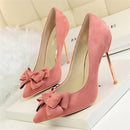 Sweet Bowtie Shallow OL Office Shoes 2018 New Arrival Autumn Women's Fashion Solid Flock Pointed Toe High Heels Shoes for Women JadeMoghul Inc. 