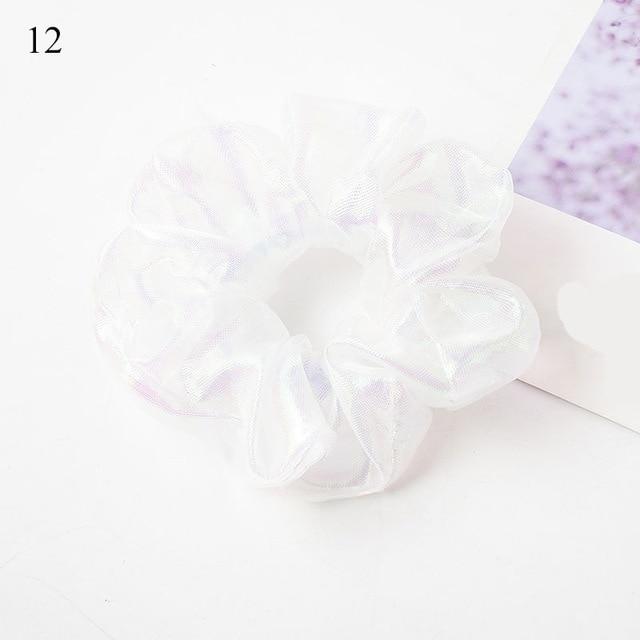 Sweet Embroidery Flowers Mesh Scrunchies Women Romantic Pink Blue Hair Rope Transparent Tulle Organza Hair Ties Hair Accessories AExp