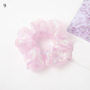 Sweet Embroidery Flowers Mesh Scrunchies Women Romantic Pink Blue Hair Rope Transparent Tulle Organza Hair Ties Hair Accessories AExp