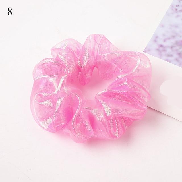 Sweet Embroidery Flowers Mesh Scrunchies Women Romantic Pink Blue Hair Rope Transparent Tulle Organza Hair Ties Hair Accessories AExp