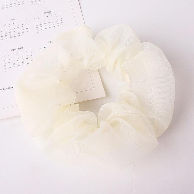 Sweet Embroidery Flowers Mesh Scrunchies Women Romantic Pink Blue Hair Rope Transparent Tulle Organza Hair Ties Hair Accessories AExp