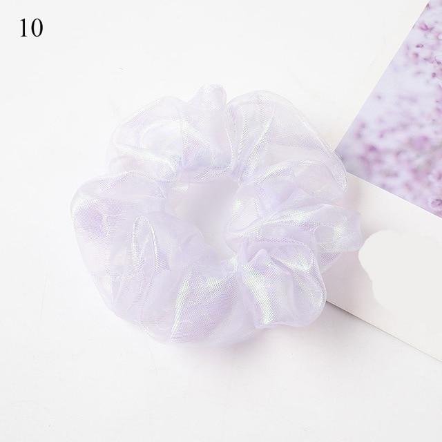 Sweet Embroidery Flowers Mesh Scrunchies Women Romantic Pink Blue Hair Rope Transparent Tulle Organza Hair Ties Hair Accessories AExp