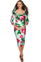 Sweetheart Lili Green Floral Bodycon Midi Dress - Women
