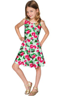 Sweetheart Mia Fit & Flare Green Flower Print Dress - Girls
