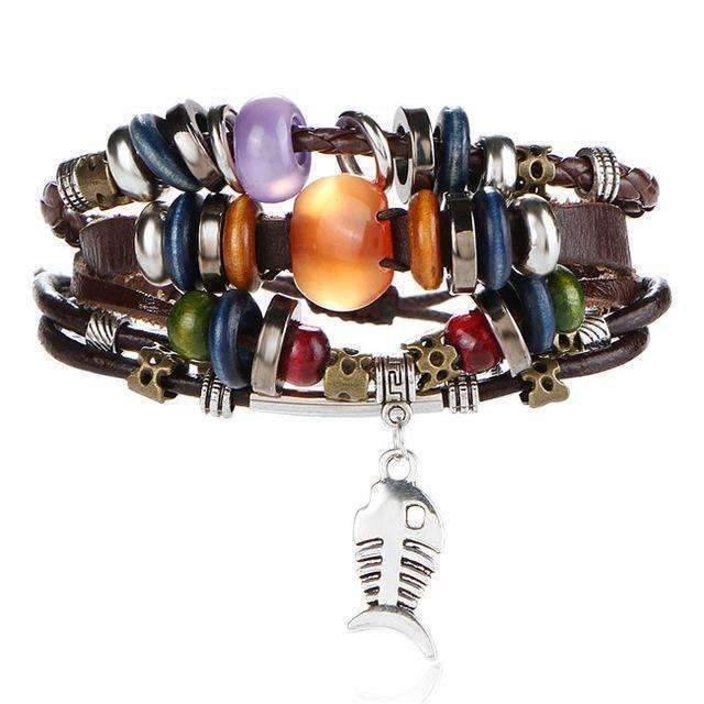 Synthetic Multilayer Stone Leather Charm Bracelet AExp