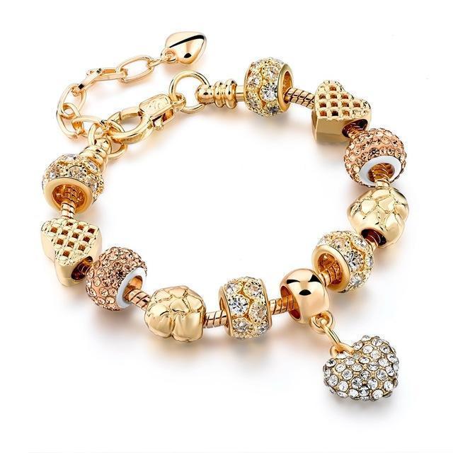 Szelam Luxury Crystal Heart Charm Bracelets & Bangles Gold Bracelets For Women Jewellery Pulseira Feminina Sbr160056-Imitation Rhodium Plated-JadeMoghul Inc.