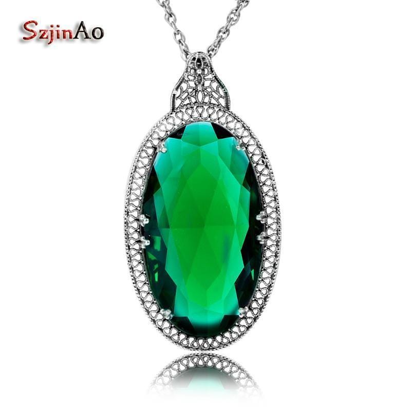 Szjinao Undertale Jewelry Russian 15.7ct Oval Stone Emerald 925 Sterling Silver Pendant Punk Fashion Jewelry For Women--JadeMoghul Inc.