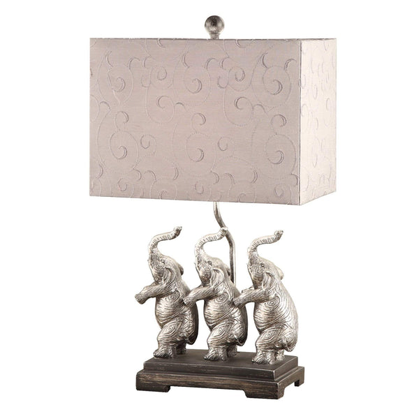 Table & Desk Lamp Rectangular Shade Table Lamp With Elephants Stand Set of 2, Silver Benzara
