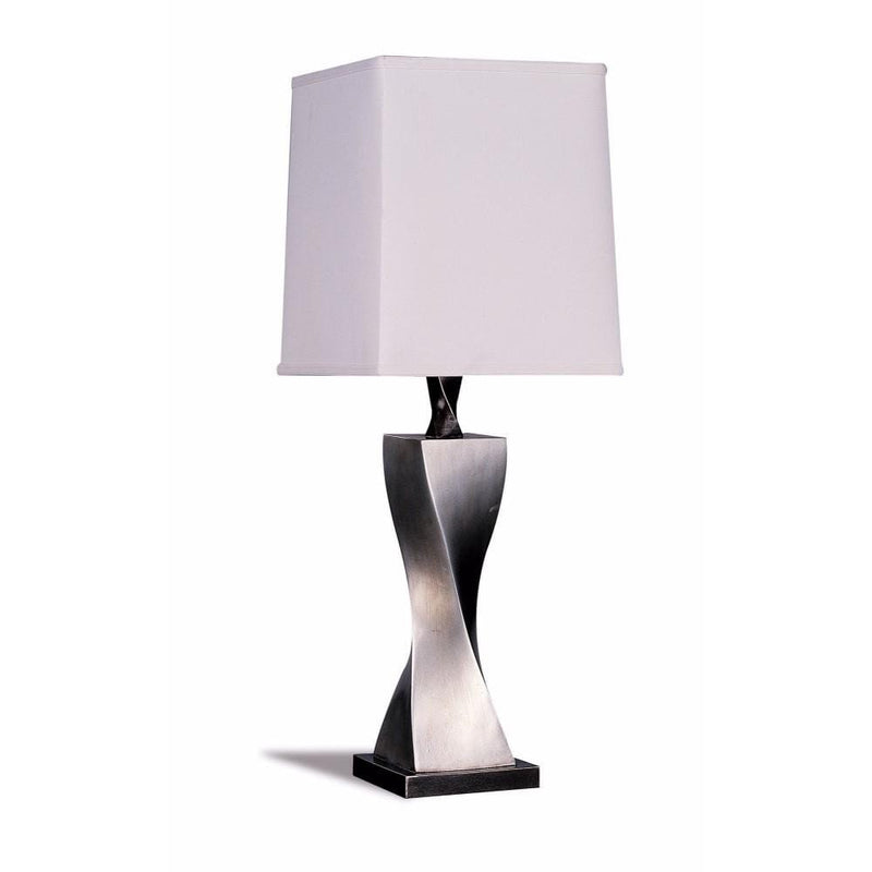 Table Lamps Square Shade Twist Table Lamp, White & Silver, Set of 2 Benzara