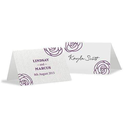 Table Planning Accessories Rose Place Card With Fold Plum (Pack of 1) JM Weddings