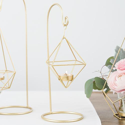 Table Top Décor Small Gold Geometric Hanging Tealight Holder (Pack of 2) JM Weddings